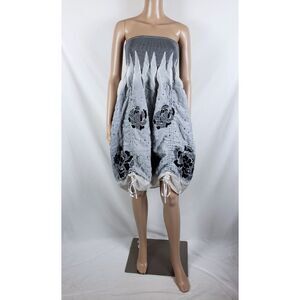 Fairy Smocked Bubble Hem Dress Convertible Womens One-Size Gray Cinching